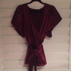 Burgundy Wrap Style Blouse by Daisy Fuentes